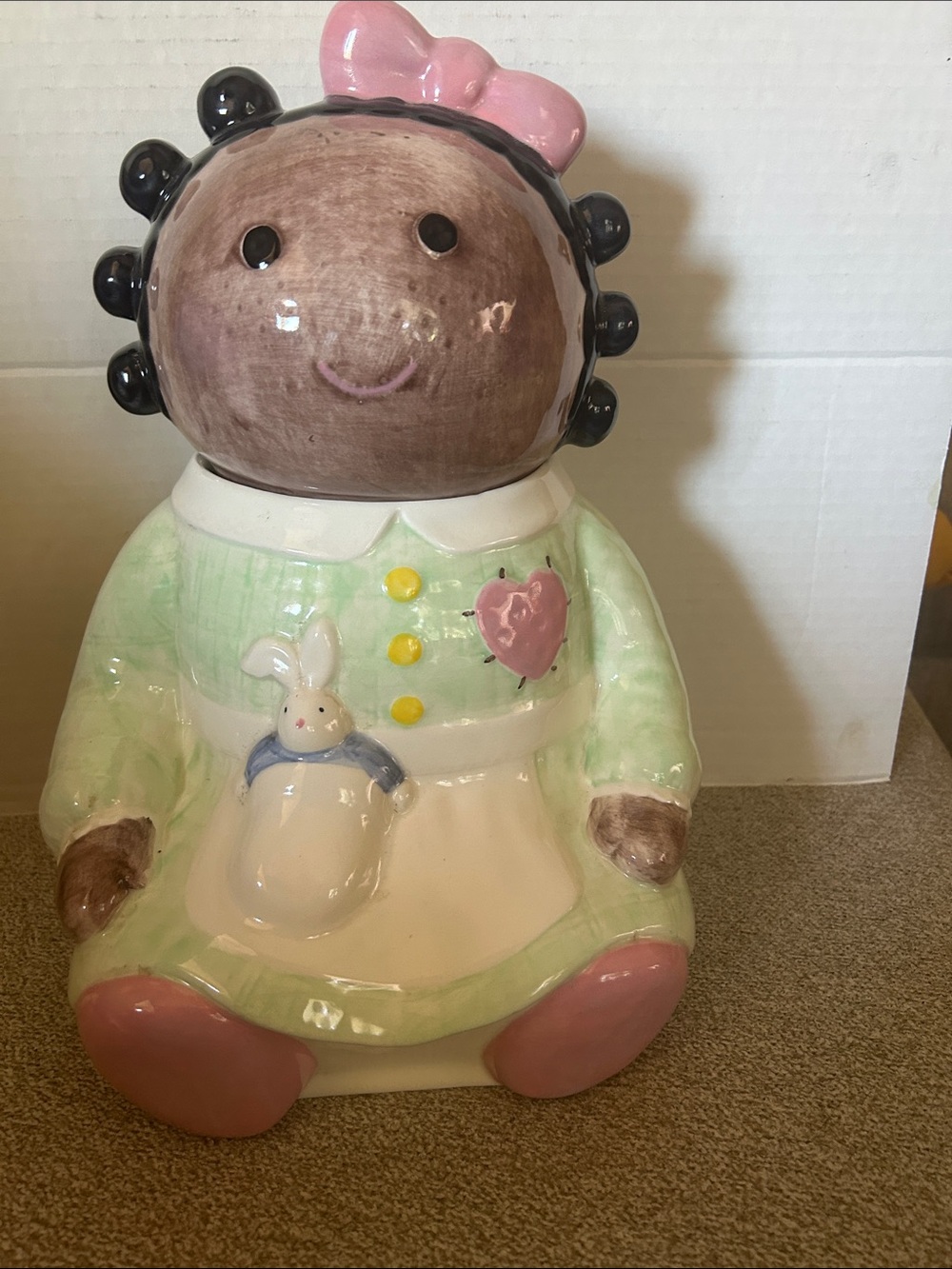 Ceramic Girl Cookie Jar with Bunny Accent - Pink & Mint